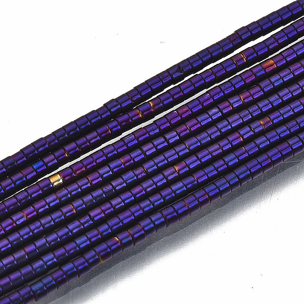 

PandaHall Electroplate Non-magnetic Synthetic Hematite Beads Strands, Column, Indigo, 1.5x1mm, Hole: 0.5mm, about 377~383pcs/strand, 15.75..., Purple