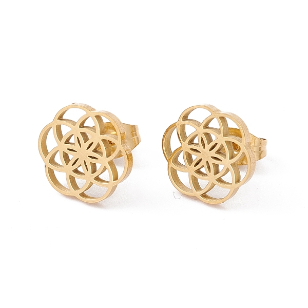 

PandaHall 304 Stainless Steel Flower Stud Earrings for Women, Golden, 11x11.5mm, Pin: 0.8mm 304 Stainless Steel Flower