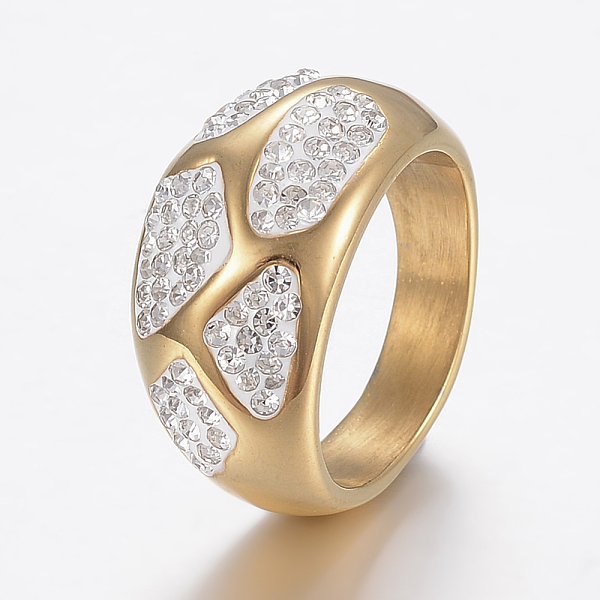 

PandaHall Ion Plating(IP) 304 Stainless Steel Finger Rings, Wide Band Rings, with Polymer Clay Rhinestones, Golden, Size 8, 18mm Stainless..., Clear