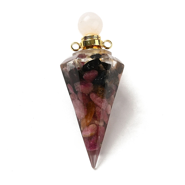 

PandaHall Natural Tourmaline Perfume Bottle Pendants, Resin Faceted Cone Charms with Golden Plated Brass Screw Cap, 46.5~48x19~20x17~18mm...