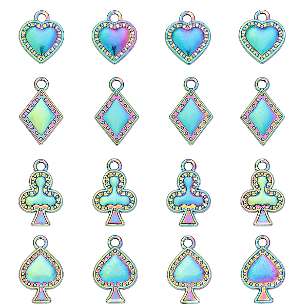 

PandaHall CHGCRAFT 16Pcs 4 Style Poker Suit Charms Rack Plating Rainbow Color Alloy Pendants Spade Alloy Charm Heart Pendant Bulk for...