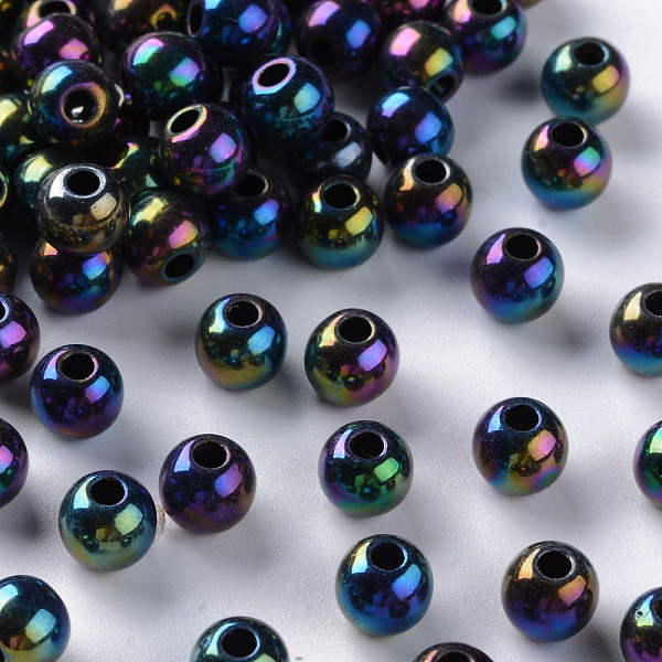 

PandaHall Opaque Acrylic Beads, AB Color Plated, Round, Black, 6x5mm, Hole: 1.8mm, about 4400pcs/500g Acrylic Round Black