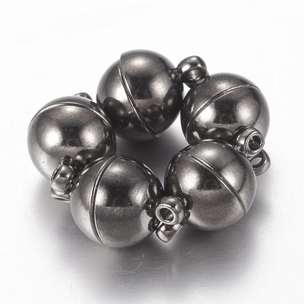 

PandaHall Brass Magnetic Clasps with Loops, Round, Gunmetal, 16x10mm, Hole: 1.5mm Brass Round