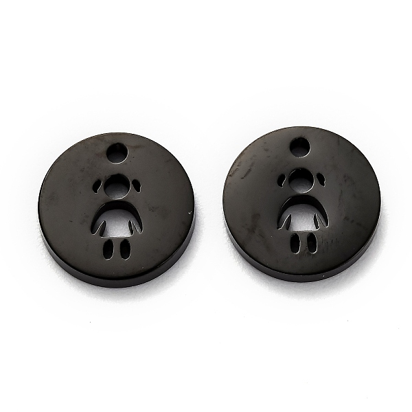 

PandaHall 304 Stainless Steel Charms, Flat Round with Hollow Girl, Electrophoresis Black, 12x1.4mm, Hole: 2mm 304 Stainless Steel Flat Round