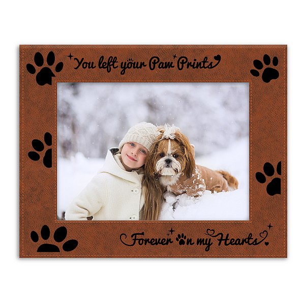 

PandaHall Leather Picture Frame, Laser Printed Photo Frame, for Home Decor, Horizontal Rectangle with Word, Pet Theme, Paw Print, 247x197mm...