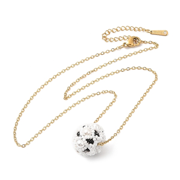 

PandaHall Shell Pearl Beaded Flower Pendant Necklace, Golden 304 Stainless Steel Jewelry, White, 18.11 inch(46cm) Shell White