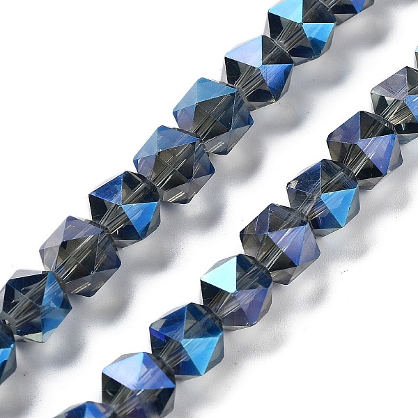 

PandaHall Electroplate Glass Beads Strands, Full Rainbow Plated, Polygon, Prussian Blue, 9x9x9mm, Hole: 1.4mm, about 60pcs/strand, 22.44''...