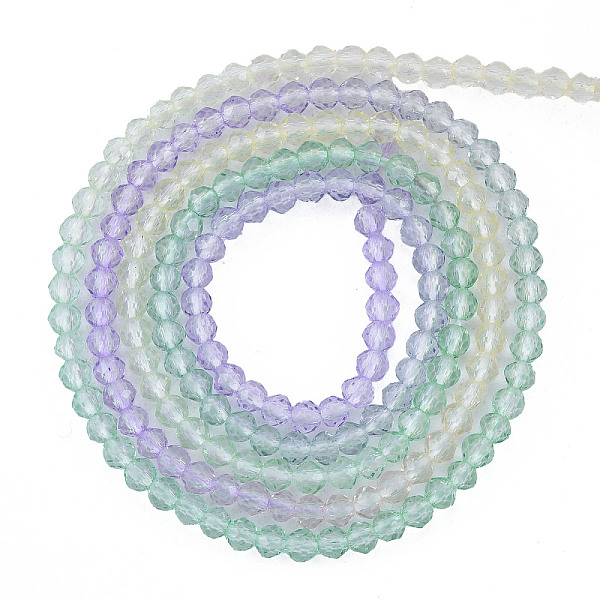 

PandaHall Transparent Glass Beads Strands, Segmented Multi-color Beads, Faceted Round, Lilac, 2mm, Hole: 0.6mm, about 194~199pcs/strand..., Purple