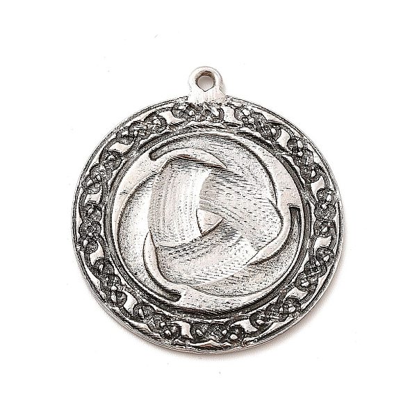 

PandaHall Tibetan Style Alloy Pendants, Flat Round with Odin Triple Horn Charm, Antique Silver, 38x34.5x2mm, Hole: 2mm Alloy Flat Round
