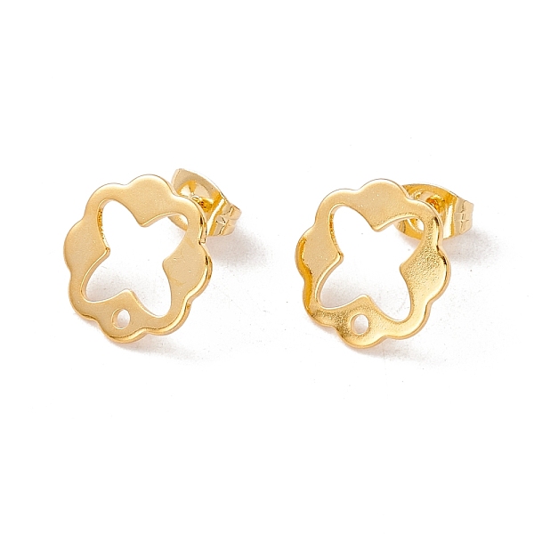 

PandaHall 201 Stainless Steel Stud Earring Findings, with Ear Nuts and 304 Stainless Steel Pins, Flower with Hole, Real 24K Gold Plated...