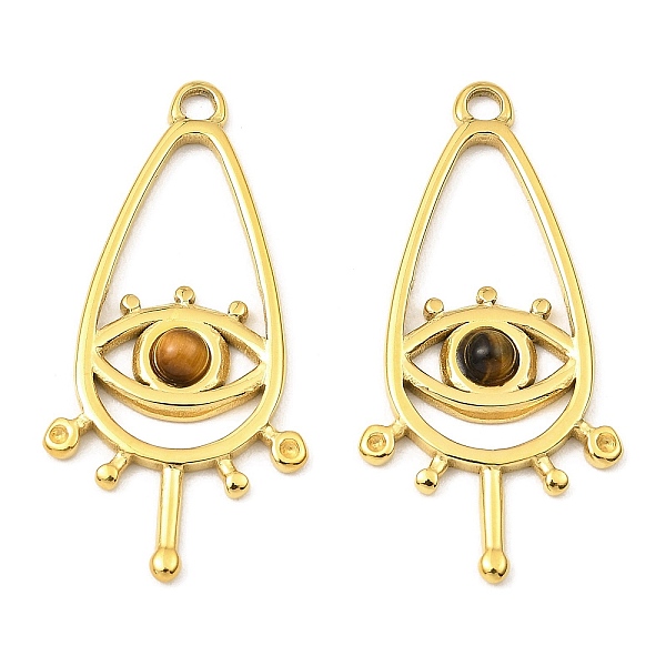

PandaHall Natural Tiger Eye Teardrop Pendants, Ion Plating(IP) 316 Stainless Steel Melting Eye Charms, Real 24K Gold Plated, 30.5x14.5x2.5mm...