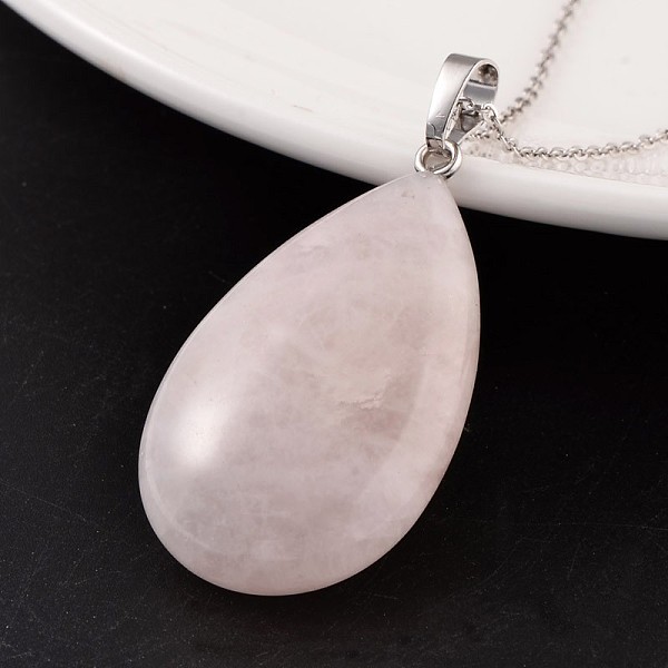 

PandaHall Teardrop Platinum Tone Brass Rose Quartz Pendants, 41~43x23~25x11~13mm, Hole: 5mm Rose Quartz Teardrop