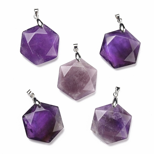 

PandaHall Natural Amethyst Pendants, with Platinum Tone Brass Findings, Faceted, Hexagon, 37x24x10mm, Hole: 4x4mm Amethyst Hexagon