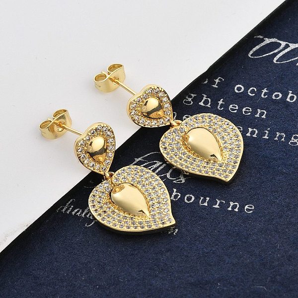 Brass Micro Pave Clear Cubic Zirconia Dangle Stud Earrings for Women