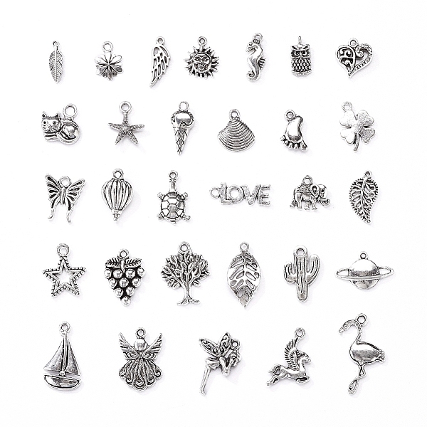 

PandaHall 30Pcs 30 Styles Tibetan Style Alloy Pendants, Mixed Shapes, Antique Silver, 23x13x2mm, Hole: 1.5mm Alloy Mixed Shapes