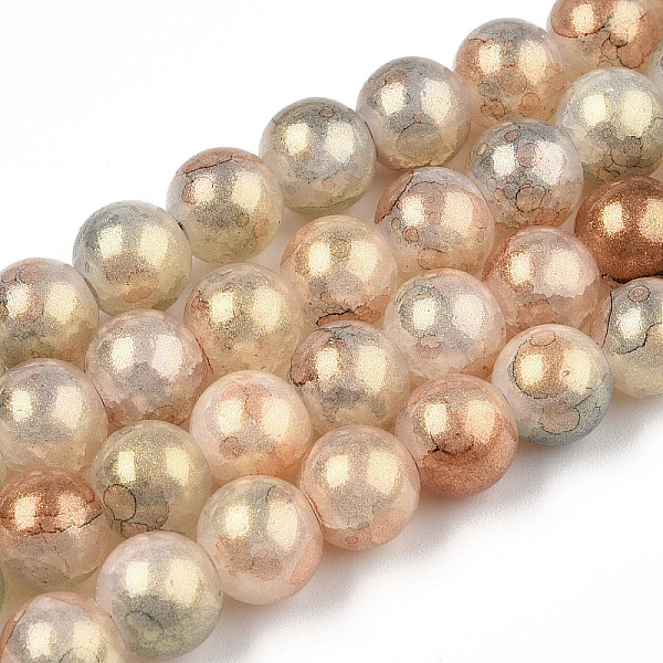

PandaHall Baking Painted Crackle Glass Bead Strands, with Gold Powder, Round, Moccasin, 10mm, Hole: 1.4mm, about 80pcs/strand, 30.87 inch..., Orange