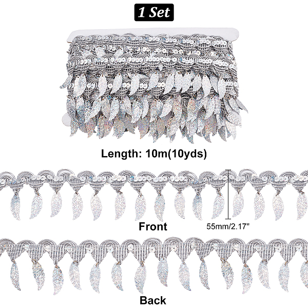 

PandaHall AHANDMAKER 10 Yards Sequin Leaves Fringe Trim, 2 Inch Width Bow Tie Shaped Belly Dance Tassels Trim Fringe Lace DIY Sewing on..., Silver