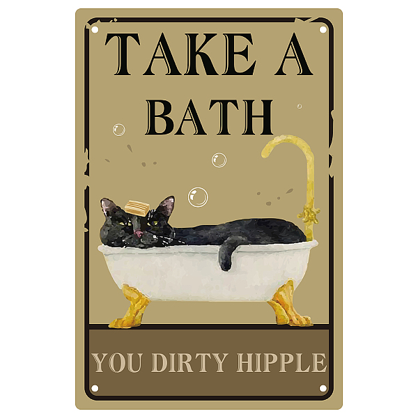 PandaHall CREATCABIN Take A Bath You Dirty Hippie Sign Vintage Cat Tin Signs Funny Metal Tin Sign Wall Art Garden House Plaque for Home...