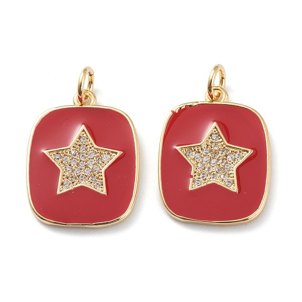 

PandaHall Brass Micro Pave Clear Cubic Zirconia Pendants, with Red Enamel, Long-Lasting Plated, With Jump Rings, Rectangle with Star, Real...