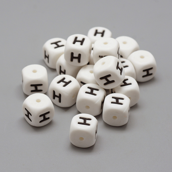 

PandaHall Food Grade Eco-Friendly Silicone Beads, Chewing Beads For Teethers, DIY Nursing Necklaces Making, Letter Style, Cube, Letter.H..., White