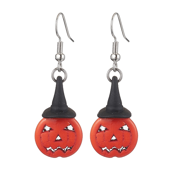 

PandaHall Synthetic Turquoise Dangle Earrings, with Brass Earring Hooks, Pumpkin, 46x15mm Synthetic Turquoise Pumpkin