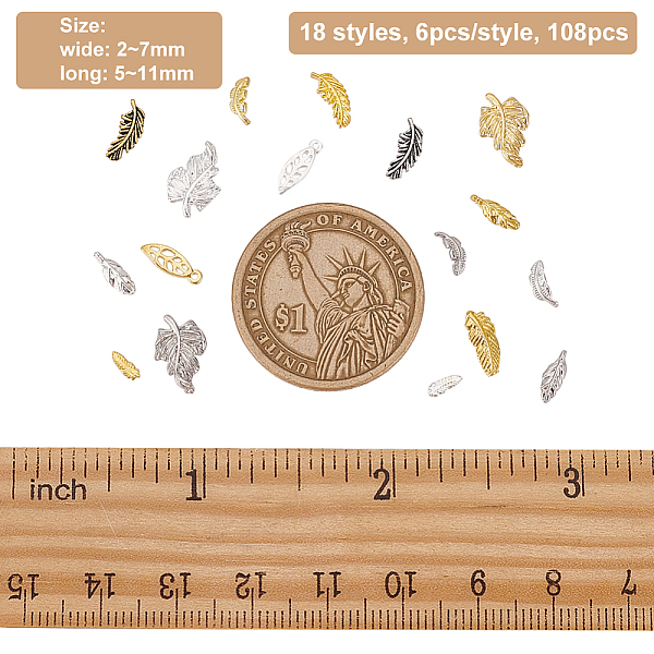 

PandaHall Olycraft 108Pcs 18 Styles Alloy Cabochons, Nail Art Decoration Accessories, Feather/Leaf, Mixed Color, 5~11x2~7x0.6mm, 6pcs/style...