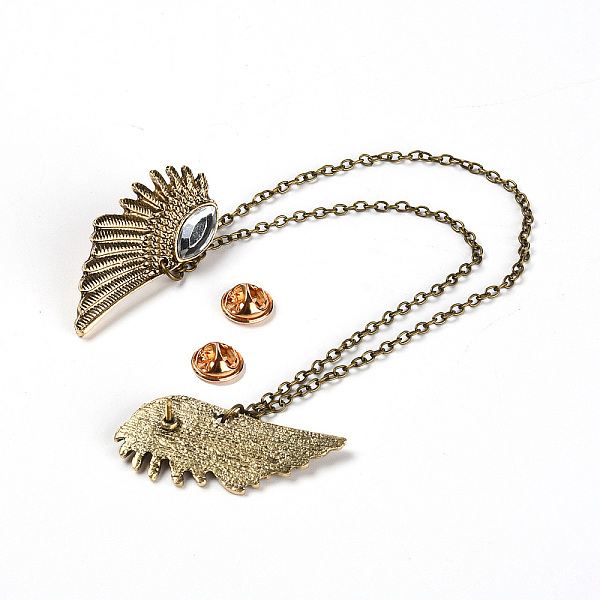

PandaHall Alloy Rhinestone Brooches, with Butterfly Clutches, Wing, Antique Silver, 200x70mm Alloy