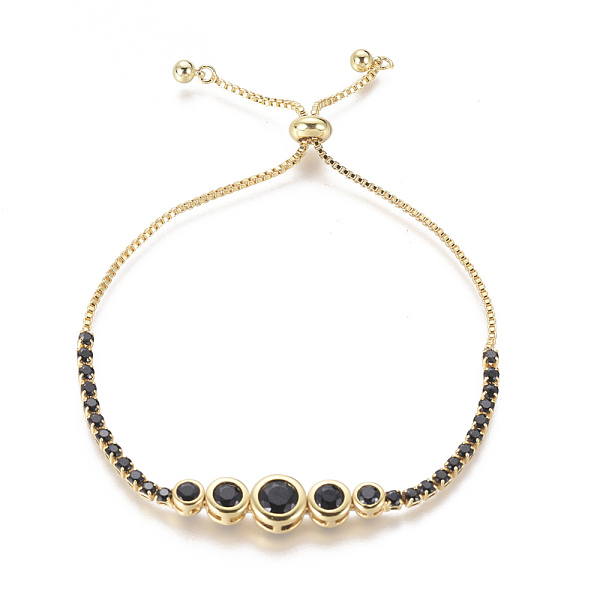 

PandaHall Adjustable Brass Micro Pave Cubic Zirconia Bolo Bracelets, Slider Bracelets, Golden, Black, 9-1/2 inch(24cm), 1.3~8mm Cubic...