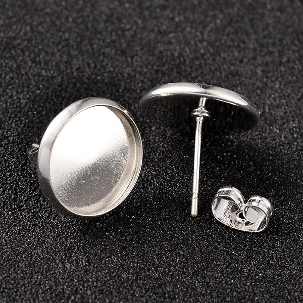 

PandaHall Flat Round Brass Stud Earring Cabochon Settings, Silver Color Plated, Tray: 12mm, 14x14mm, Pin: 0.7mm Brass Flat Round
