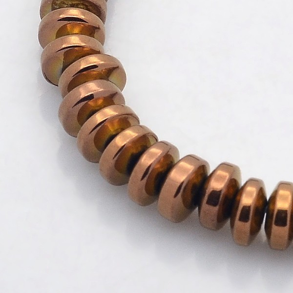 

PandaHall Electroplate Non-magnetic Synthetic Hematite Rondelle Beads Strands, Copper Plated, 6x3mm, Hole: 1mm, about 140pcs/strand, 15.7...