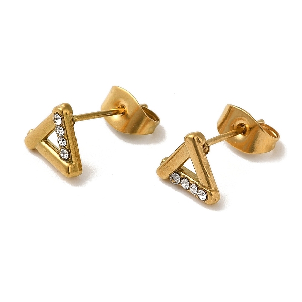 

PandaHall 304 Stainless Steel Crystal Rhinestone Stud Earrings for Women, Golden, Triangle, 8x8mm 304 Stainless Steel Triangle Clear