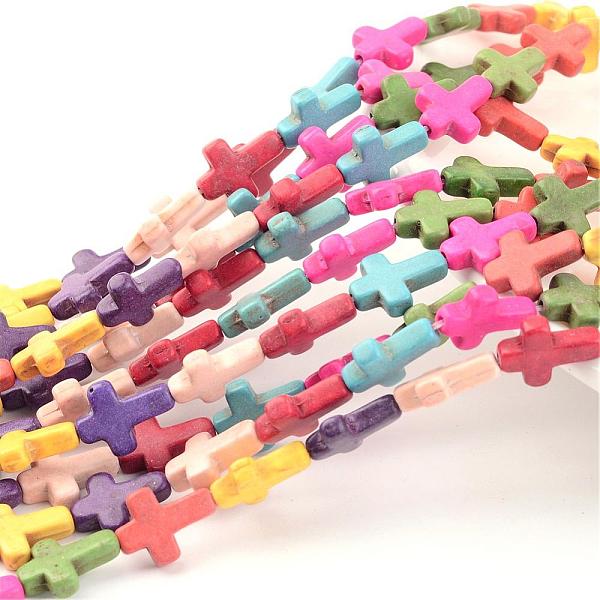 

PandaHall Synthetic Magnesite Beads Strands, Cross, Dyed, Mixed Color, Size: about 12mm wide, 16mm long, 4mm thick, hole: 1mm, about..., Multicolor