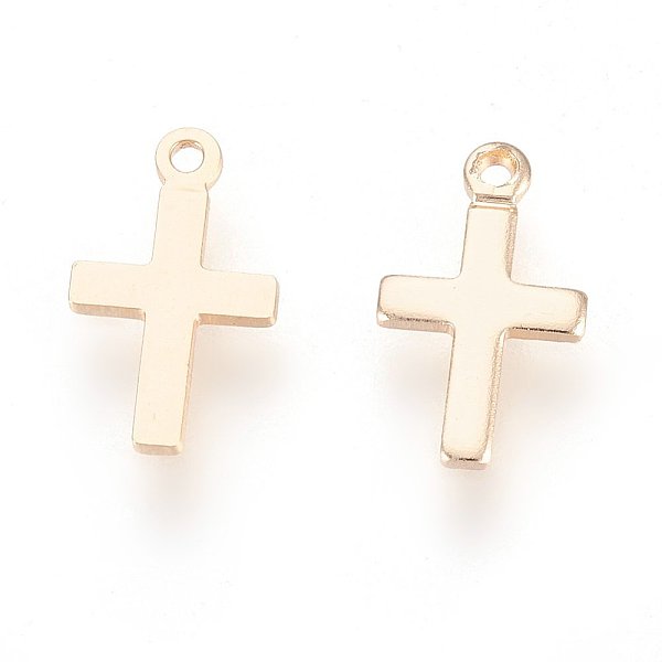 

PandaHall Brass Charms, for DIY Jewelry Making, Cross, Nickel Free, Real 18K Gold Plated, 10x6x1mm, Hole: 0.8mm Brass Cross