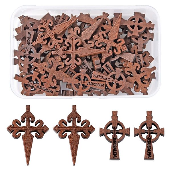 

PandaHall 40Pcs 2 Style Wooden Pendants, Religion, Dyed, Cross with Word Jerusalem & Cross, Coconut Brown, 34~43.5x21~29x4.5mm, Hole: 1.5mm...