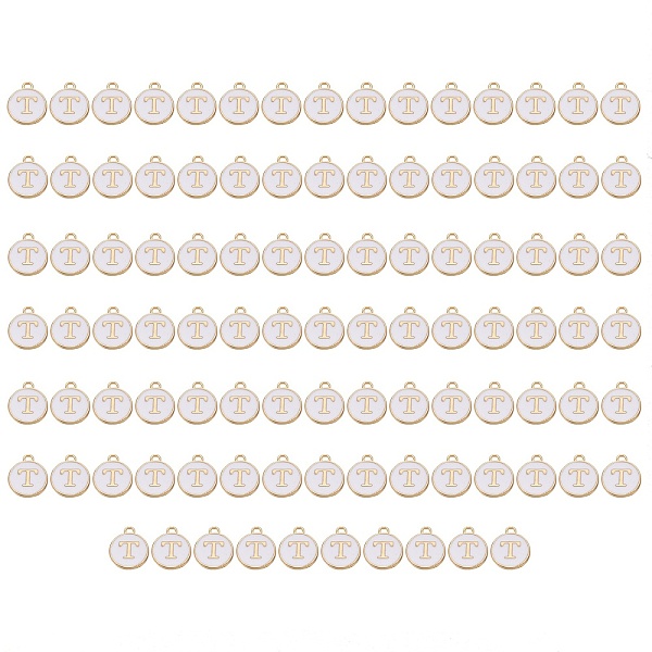 

PandaHall Golden Plated Enamel Alloy Charms, Enamelled Sequins, Flat Round, White, Letter.T, 14x12x2mm, Hole: 1.5mm, 100pcs/Box Alloy+Enamel...