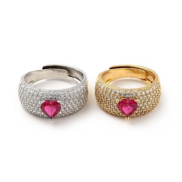 

PandaHall Cerise Cubic Zirconia Heart Adjustable Ring, Brass Jewelry for Women, Mixed Color, US Size 6(16.5mm) Brass+Cubic Zirconia Red