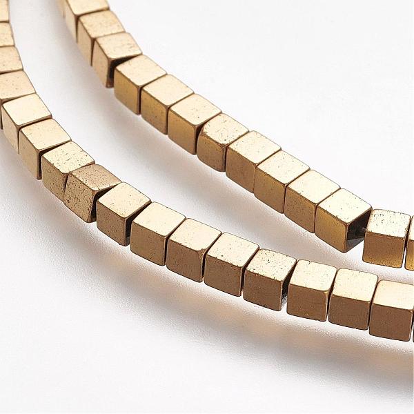 

PandaHall Non-magnetic Synthetic Hematite Beads Strands, Vacuum Plating, Grade A, Cube, Light Gold Plated, 3x3x3mm, Hole: 0.5mm, about...