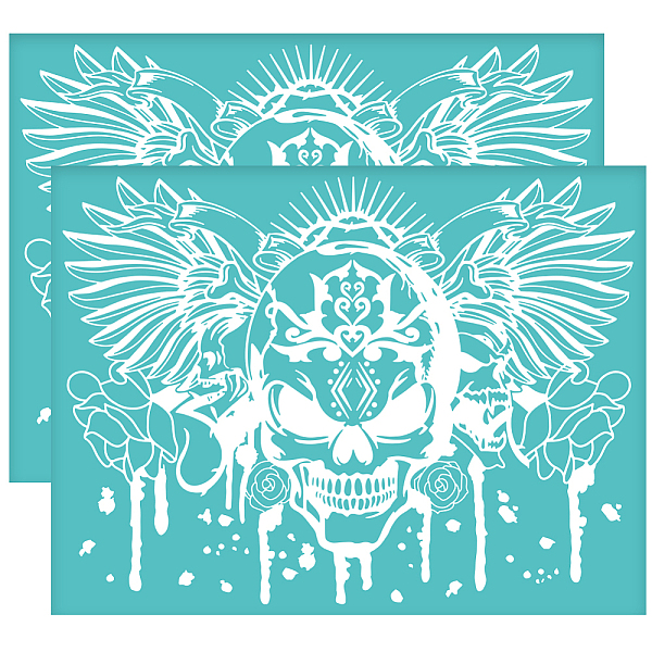 

PandaHall OLYCRAFT 2Pcs 11x8.6 Inch Wild Skeleton Self-Adhesive Silk Screen Printing Stencil Skull with Wing Flower Silk Screen Stencil...