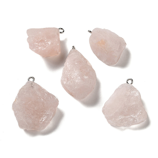 

PandaHall Raw Rough Natural Rose Quartz Pendants, Nuggets Charms, with Platinum Plated Iron Loops, 21~34.5x15~25.5x10~17mm, Hole: 2mm Rose...