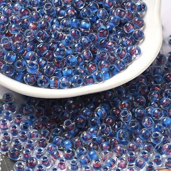 

PandaHall Transparent Glass Round Seed Beads, Inside Colours, Round, Dodger Blue, 6/0, 4x3mm, Hole: 1.2mm, about 7258pcs/pound Glass