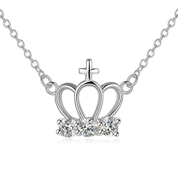 

PandaHall Trendy Silver Color Plated Brass Cubic Zirconia Crown and Cross Pendant Necklaces, 18 inch Cubic Zirconia Silver