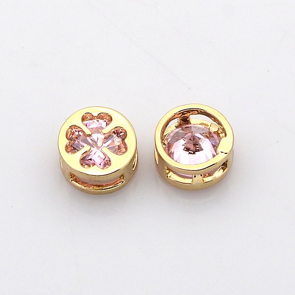 

PandaHall Real 18K Gold Plated Brass Rhinestone Beads, Flat Round with Clover Pattern, Light Rose, 8x4mm, Hole: 2x6mm Brass+Rhinestone Flat..., Pink