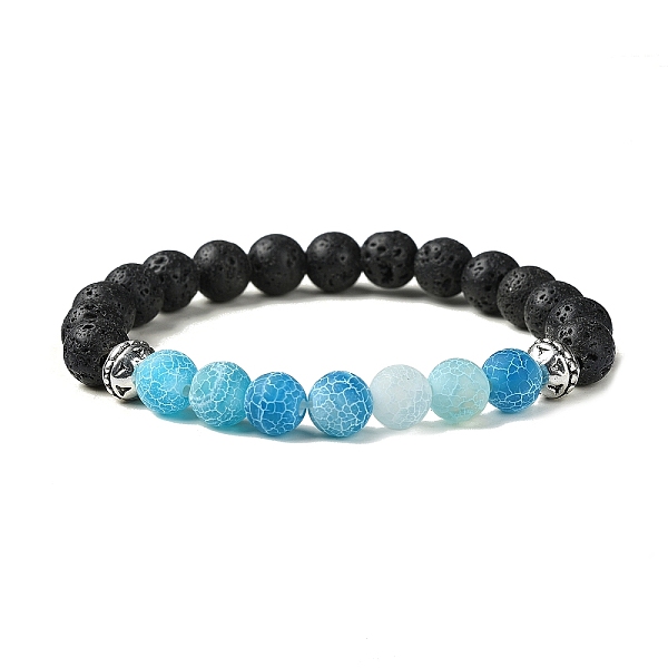 

PandaHall Natural Dyed Crackle Agate & Lava Rock Round Beaded Stretch Bracelet, Blue, Inner Diameter: 2 inch(5.2cm) Crackle Agate Round Blue