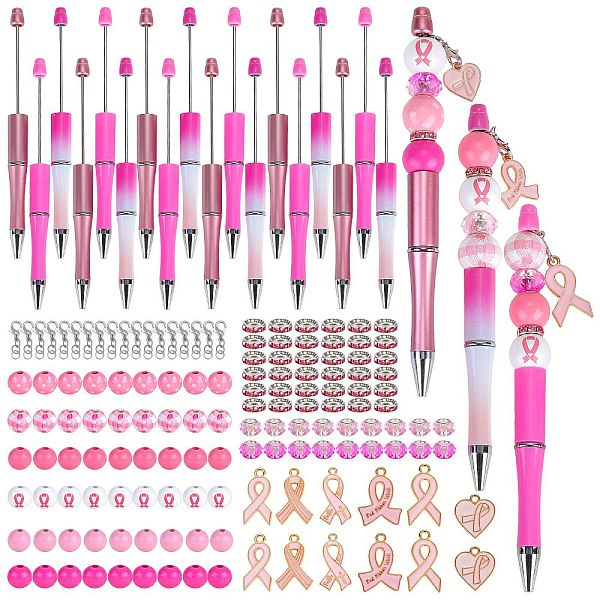 

PandaHall DIY Breast Cancer Awareness Theme Beadable Pen Making Kit, Including Alloy Enamel Ribbon Pendant, Wood & Glass European Beads, ABS..., Pink
