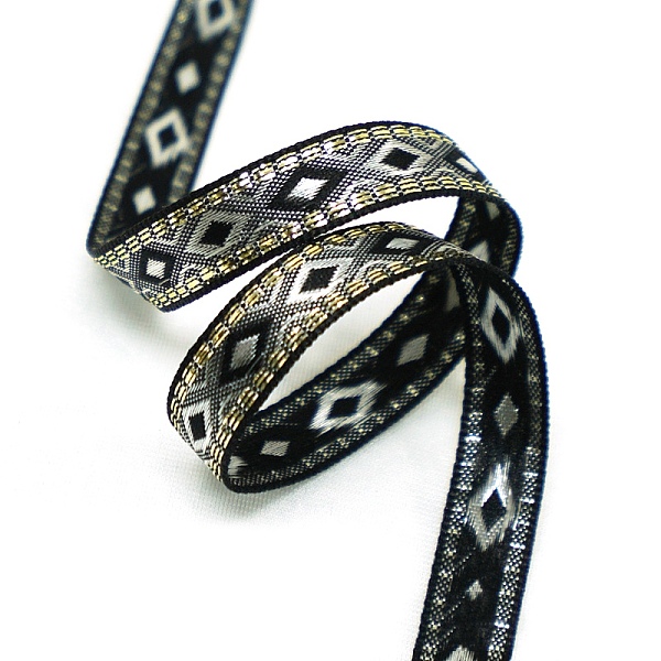 

PandaHall Ethnic Style Polyester Embroidery Rhombus Ribbons, Jacquard Ribbon, Garment Accessories, Black, 1/2 inch(12mm) Polyester Rhombus...
