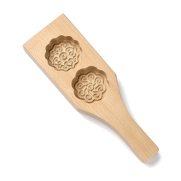 

PandaHall Beech Wooden Press Mooncake Mold, Chinese Characters Pastry Mould, 2 Cavities Cake Mold Baking, Flower, 219x69x22.5mm, Inner..., Orange