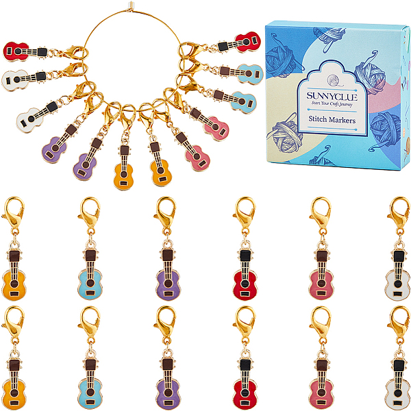 

PandaHall 24Pcs 6 Colors Guitar Alloy Enamel Pendant Locking Stitch Markers, Crochet Lobster Clasp Charms, Mixed Color, 3.8cm, 4pcs/color..., Multicolor