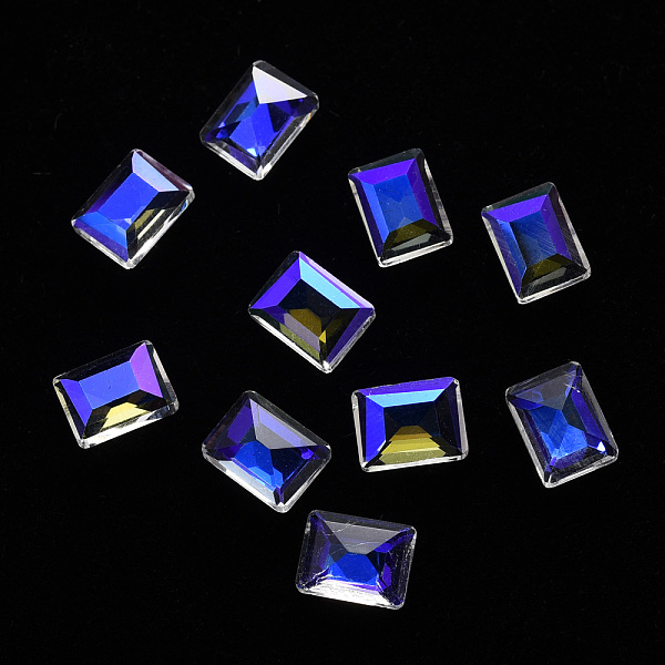 

PandaHall Rectangle Transparent Glass Cabochons, Nail Art Decoration Accessories, Faceted, Clear AB, 8x6x3.5mm Glass Rectangle White