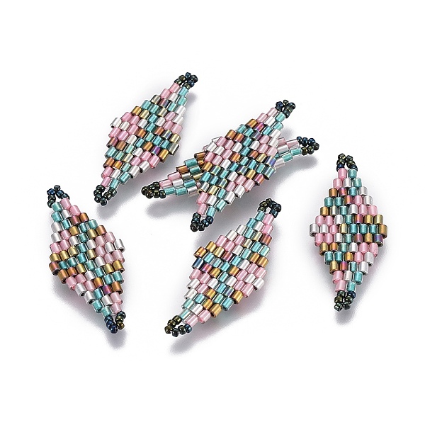 

PandaHall MIYUKI & TOHO Handmade Japanese Seed Beads Links, Loom Pattern, Rhombus, Colorful, 32.5~33x12.6~13x1.7~1.8mm, Hole: 1.2~1.4mm...