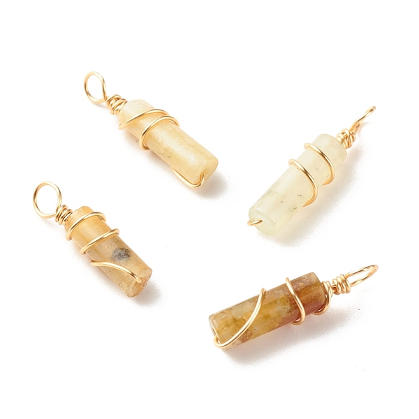 

PandaHall Natural Jade Pendants, with Real 18K Gold Plated Eco-Friendly Copper Wire, Column, 18.5~21x5mm, Hole: 3~3.7mm Jade Column